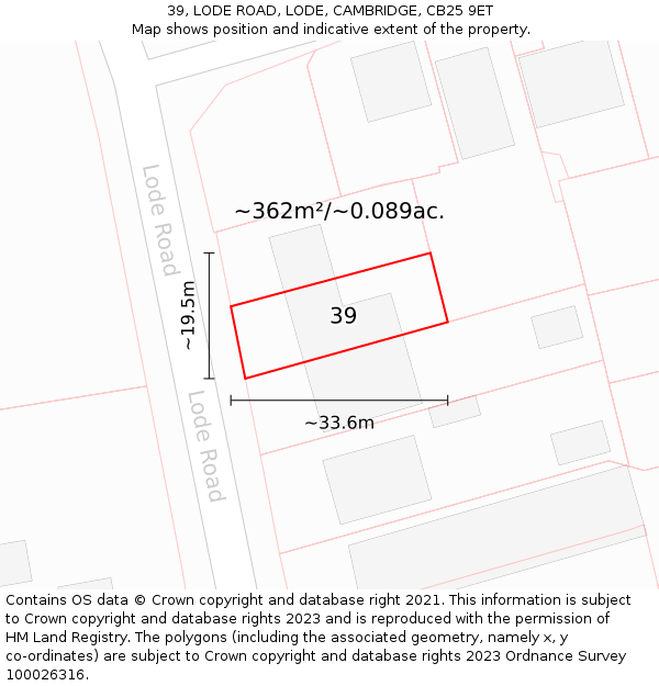 39, LODE ROAD, LODE, CAMBRIDGE, CB25 9ET: Plot and title map