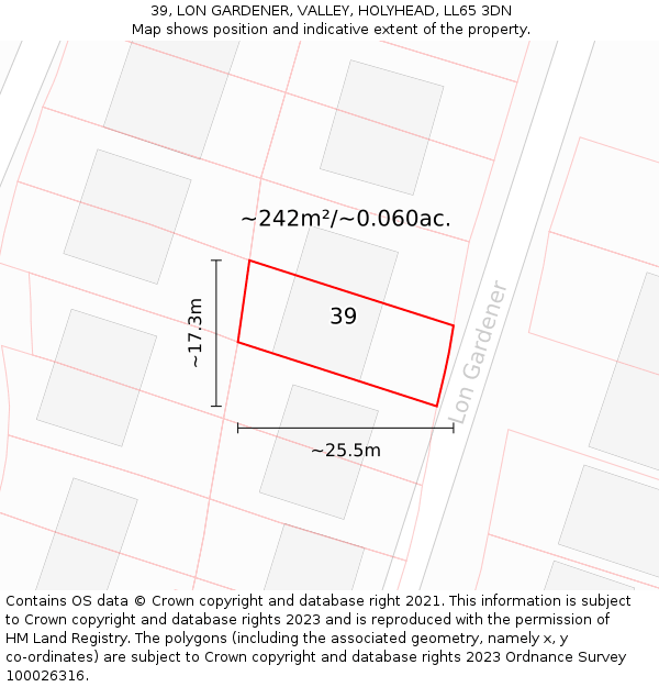 39, LON GARDENER, VALLEY, HOLYHEAD, LL65 3DN: Plot and title map