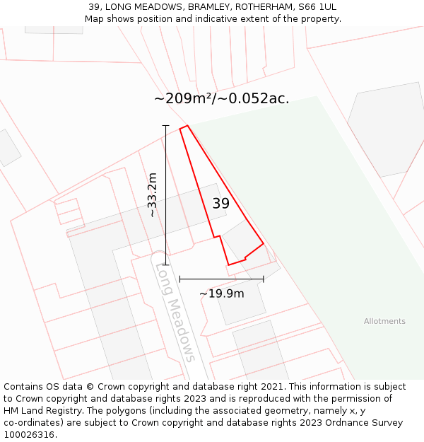 39, LONG MEADOWS, BRAMLEY, ROTHERHAM, S66 1UL: Plot and title map