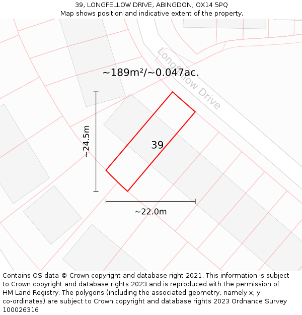 39, LONGFELLOW DRIVE, ABINGDON, OX14 5PQ: Plot and title map