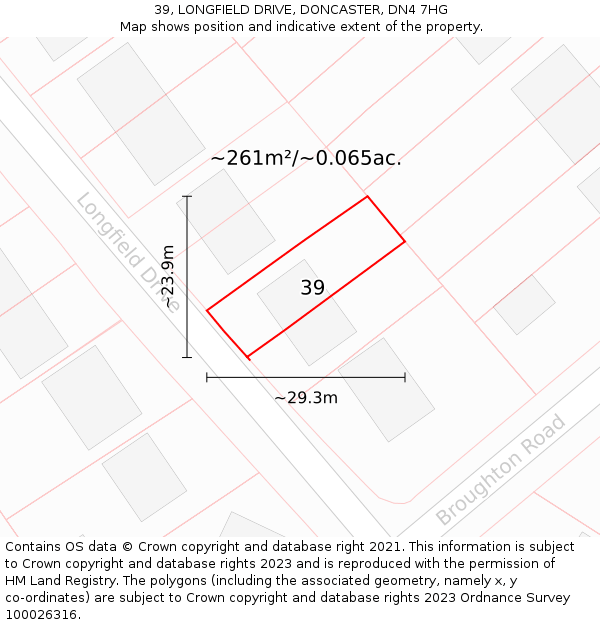 39, LONGFIELD DRIVE, DONCASTER, DN4 7HG: Plot and title map