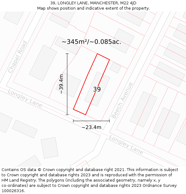 39, LONGLEY LANE, MANCHESTER, M22 4JD: Plot and title map
