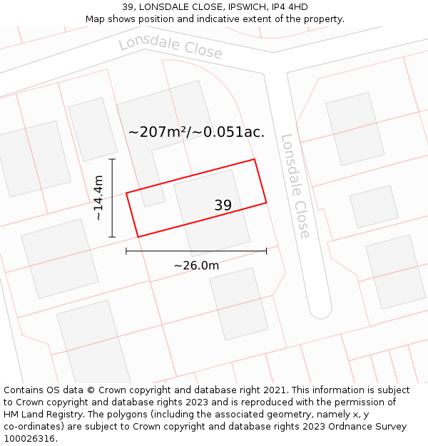 39, LONSDALE CLOSE, IPSWICH, IP4 4HD: Plot and title map