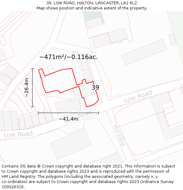 39, LOW ROAD, HALTON, LANCASTER, LA2 6LZ: Plot and title map