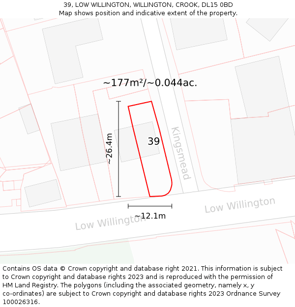 39, LOW WILLINGTON, WILLINGTON, CROOK, DL15 0BD: Plot and title map