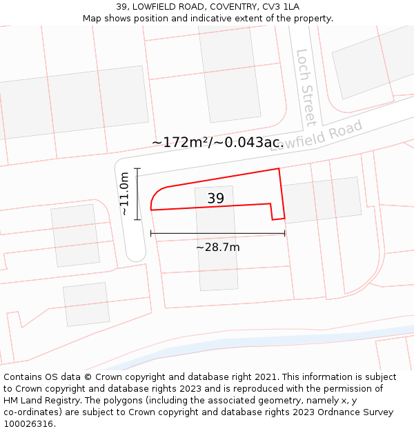39, LOWFIELD ROAD, COVENTRY, CV3 1LA: Plot and title map