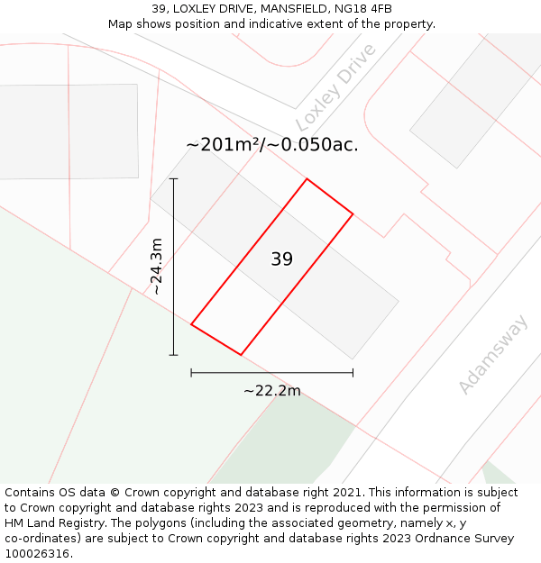 39, LOXLEY DRIVE, MANSFIELD, NG18 4FB: Plot and title map