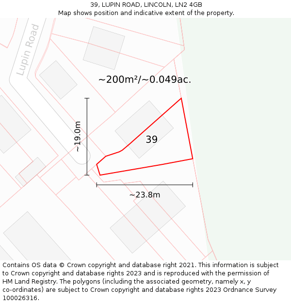 39, LUPIN ROAD, LINCOLN, LN2 4GB: Plot and title map