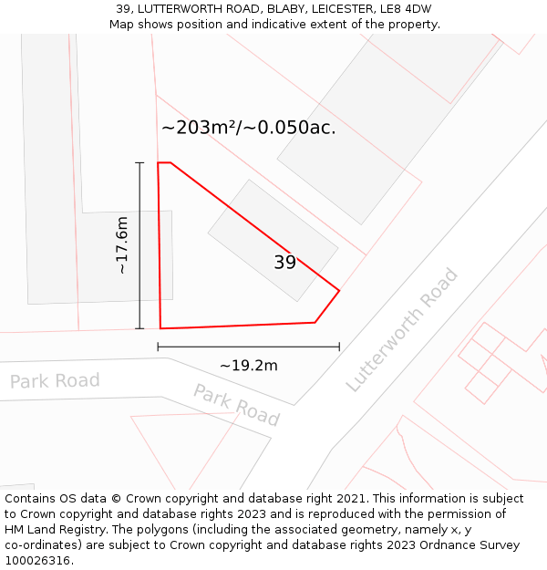 39, LUTTERWORTH ROAD, BLABY, LEICESTER, LE8 4DW: Plot and title map