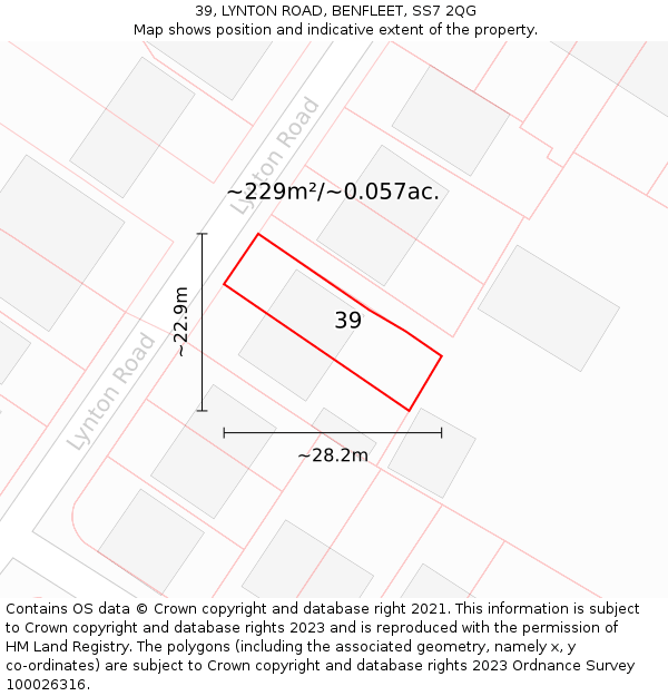 39, LYNTON ROAD, BENFLEET, SS7 2QG: Plot and title map