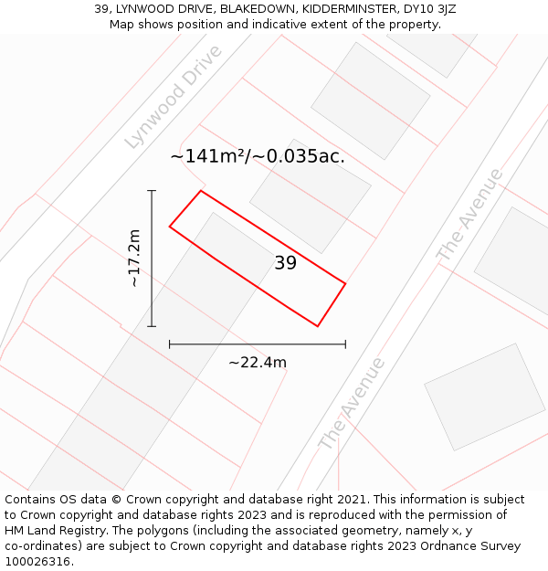 39, LYNWOOD DRIVE, BLAKEDOWN, KIDDERMINSTER, DY10 3JZ: Plot and title map