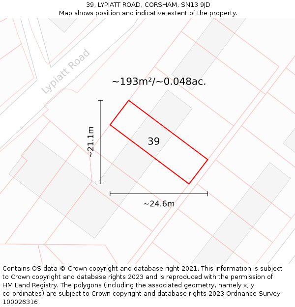 39, LYPIATT ROAD, CORSHAM, SN13 9JD: Plot and title map