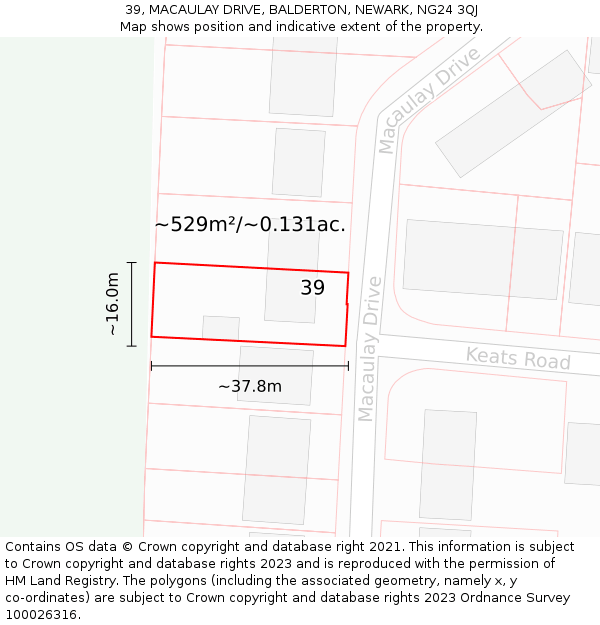 39, MACAULAY DRIVE, BALDERTON, NEWARK, NG24 3QJ: Plot and title map