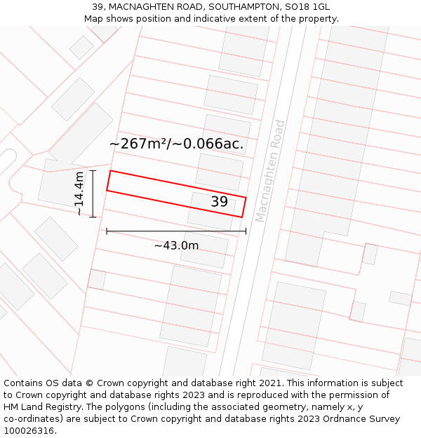 39, MACNAGHTEN ROAD, SOUTHAMPTON, SO18 1GL: Plot and title map