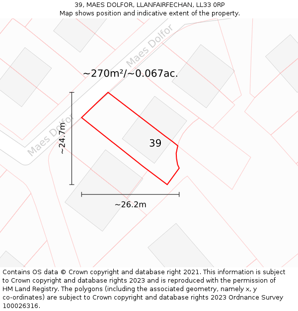 39, MAES DOLFOR, LLANFAIRFECHAN, LL33 0RP: Plot and title map