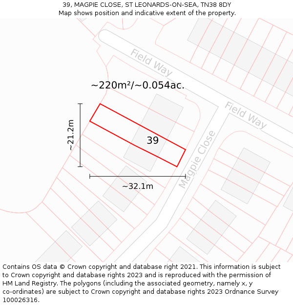 39, MAGPIE CLOSE, ST LEONARDS-ON-SEA, TN38 8DY: Plot and title map