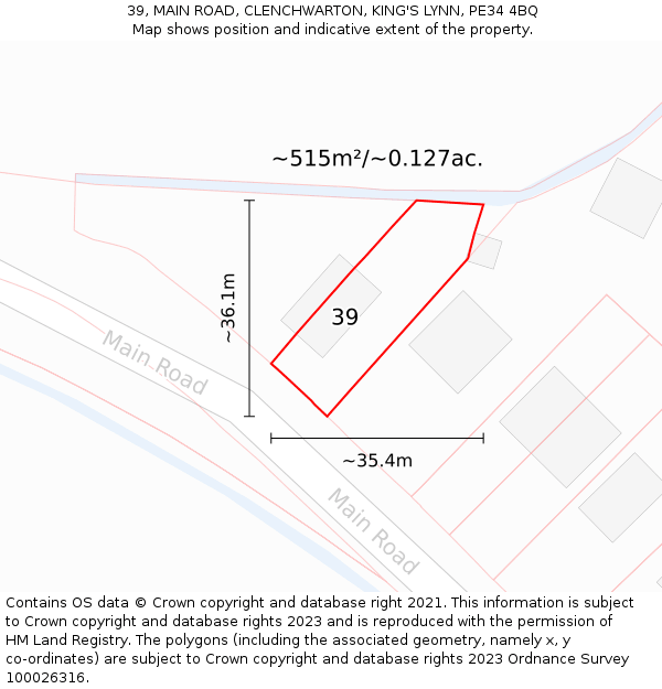 39, MAIN ROAD, CLENCHWARTON, KING'S LYNN, PE34 4BQ: Plot and title map