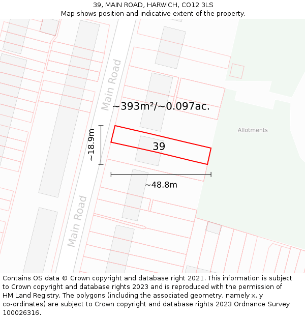 39, MAIN ROAD, HARWICH, CO12 3LS: Plot and title map