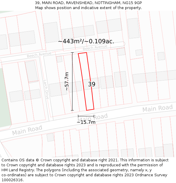 39, MAIN ROAD, RAVENSHEAD, NOTTINGHAM, NG15 9GP: Plot and title map
