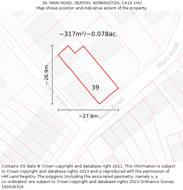 39, MAIN ROAD, SEATON, WORKINGTON, CA14 1HU: Plot and title map