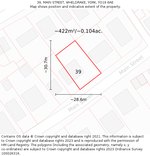 39, MAIN STREET, WHELDRAKE, YORK, YO19 6AE: Plot and title map