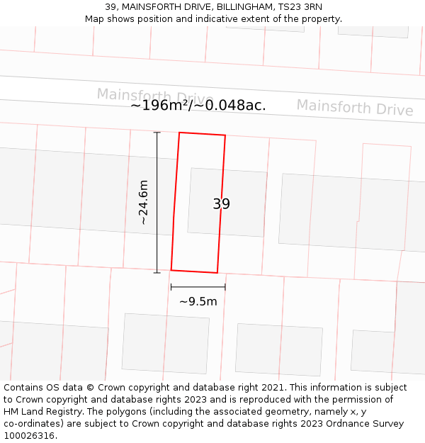 39, MAINSFORTH DRIVE, BILLINGHAM, TS23 3RN: Plot and title map