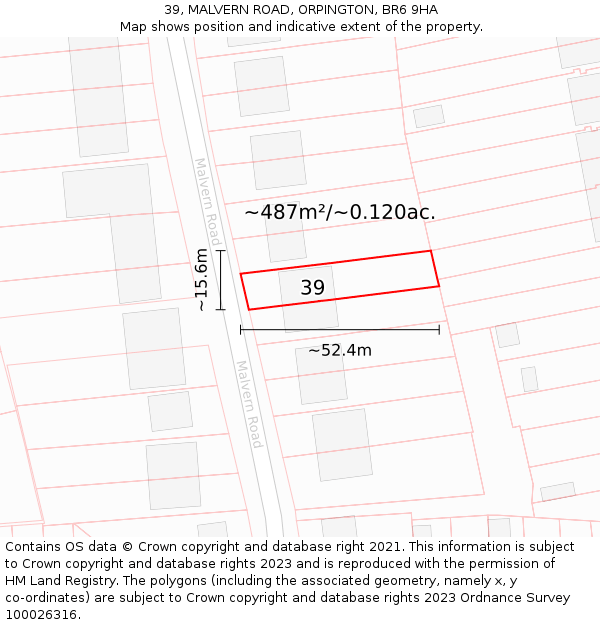 39, MALVERN ROAD, ORPINGTON, BR6 9HA: Plot and title map