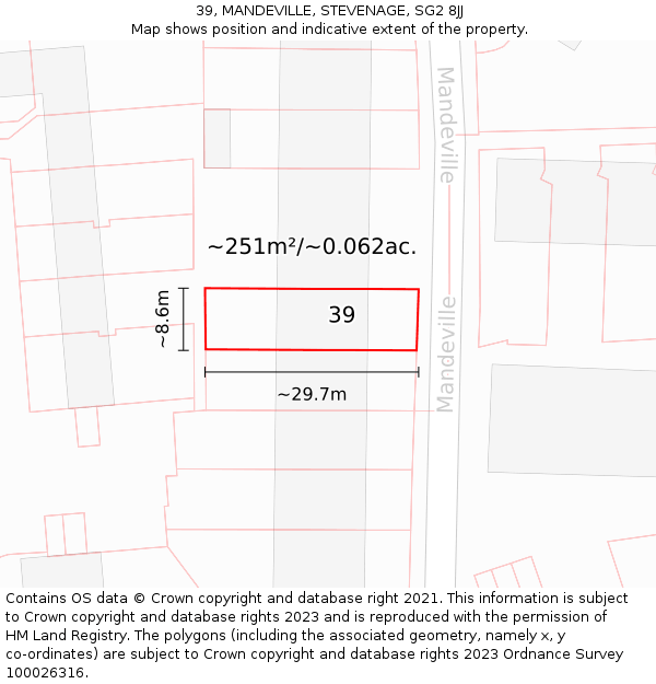 39, MANDEVILLE, STEVENAGE, SG2 8JJ: Plot and title map