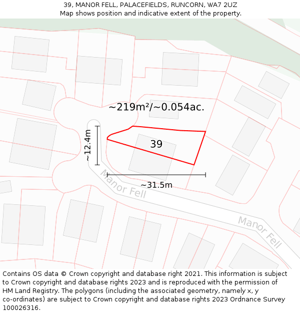 39, MANOR FELL, PALACEFIELDS, RUNCORN, WA7 2UZ: Plot and title map