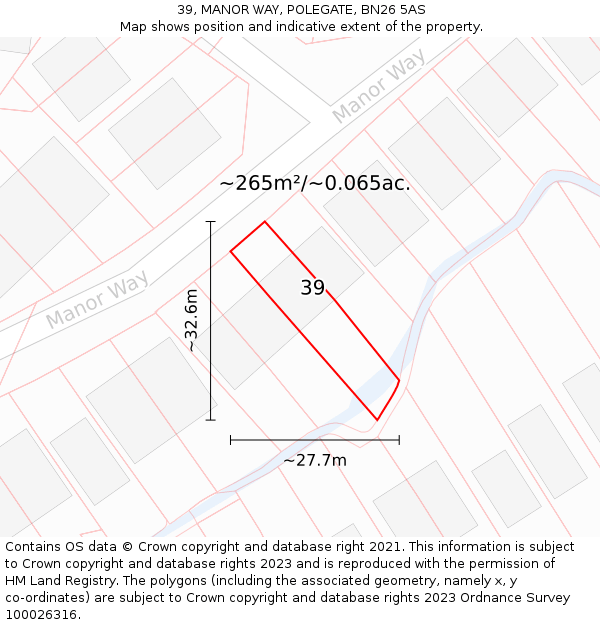 39, MANOR WAY, POLEGATE, BN26 5AS: Plot and title map