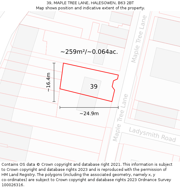39, MAPLE TREE LANE, HALESOWEN, B63 2BT: Plot and title map