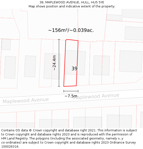 39, MAPLEWOOD AVENUE, HULL, HU5 5YE: Plot and title map