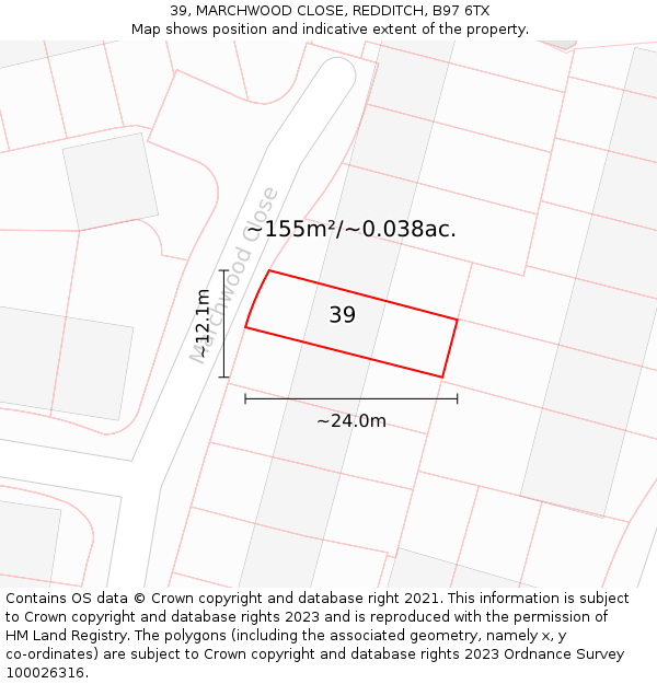 39, MARCHWOOD CLOSE, REDDITCH, B97 6TX: Plot and title map
