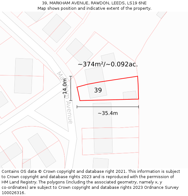 39, MARKHAM AVENUE, RAWDON, LEEDS, LS19 6NE: Plot and title map