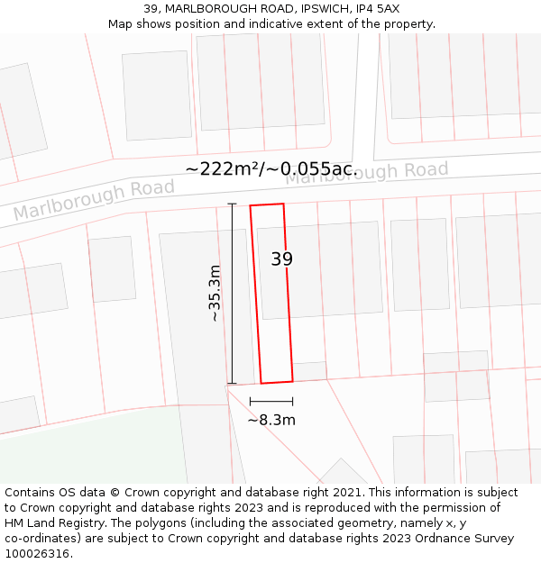 39, MARLBOROUGH ROAD, IPSWICH, IP4 5AX: Plot and title map