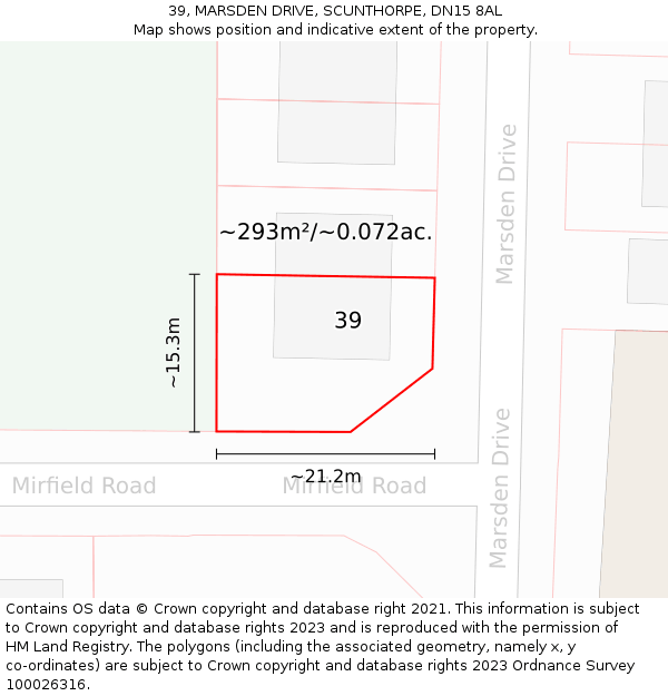 39, MARSDEN DRIVE, SCUNTHORPE, DN15 8AL: Plot and title map