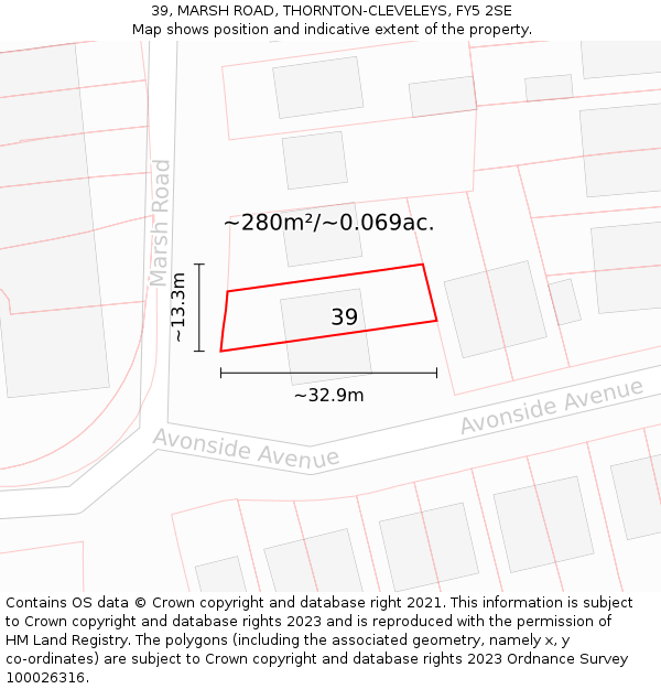 39, MARSH ROAD, THORNTON-CLEVELEYS, FY5 2SE: Plot and title map