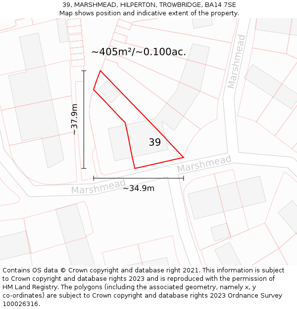 39, MARSHMEAD, HILPERTON, TROWBRIDGE, BA14 7SE: Plot and title map