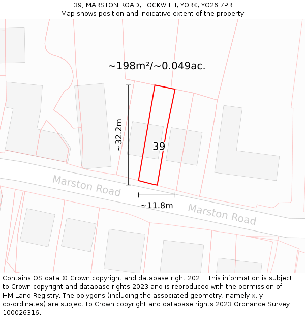 39, MARSTON ROAD, TOCKWITH, YORK, YO26 7PR: Plot and title map