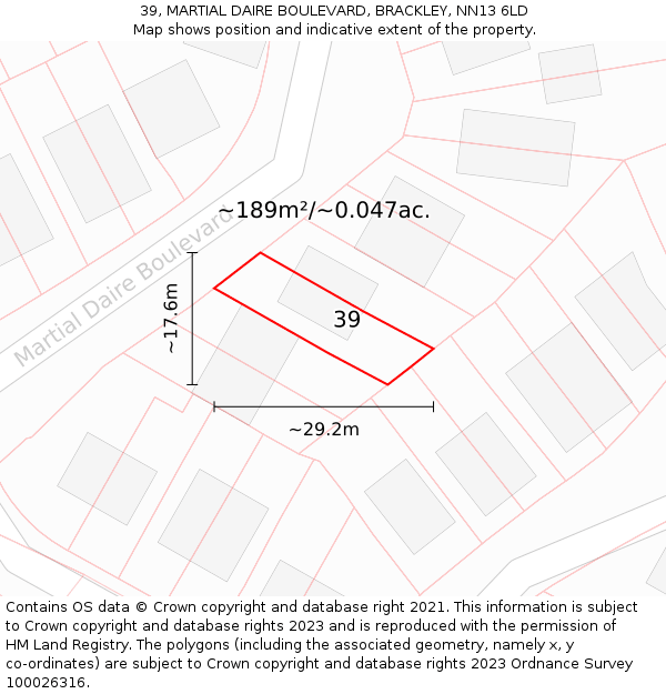 39, MARTIAL DAIRE BOULEVARD, BRACKLEY, NN13 6LD: Plot and title map