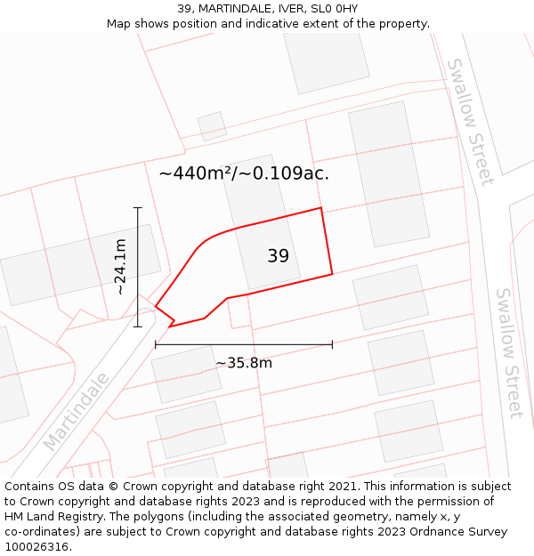 39, MARTINDALE, IVER, SL0 0HY: Plot and title map