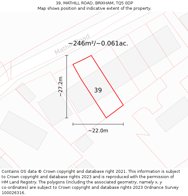 39, MATHILL ROAD, BRIXHAM, TQ5 0DP: Plot and title map