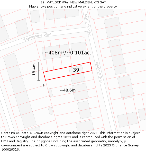 39, MATLOCK WAY, NEW MALDEN, KT3 3AT: Plot and title map