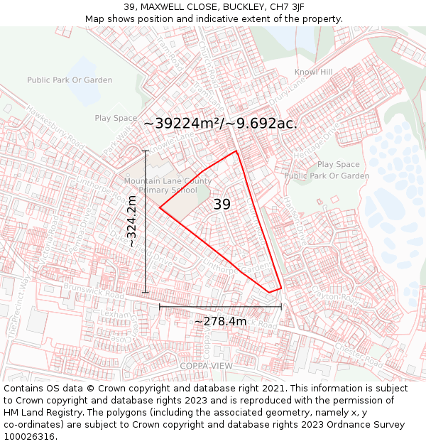 39, MAXWELL CLOSE, BUCKLEY, CH7 3JF: Plot and title map