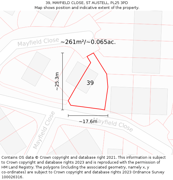 39, MAYFIELD CLOSE, ST AUSTELL, PL25 3PD: Plot and title map