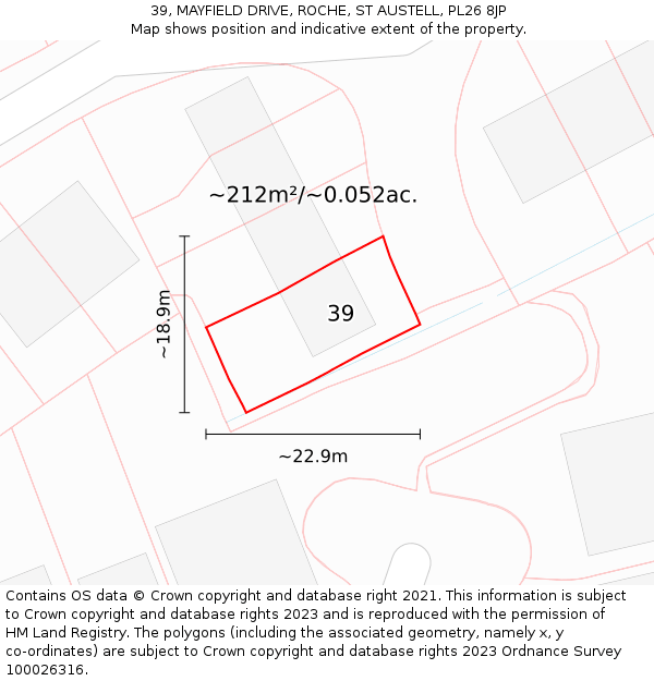39, MAYFIELD DRIVE, ROCHE, ST AUSTELL, PL26 8JP: Plot and title map