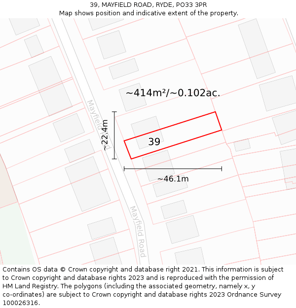 39, MAYFIELD ROAD, RYDE, PO33 3PR: Plot and title map