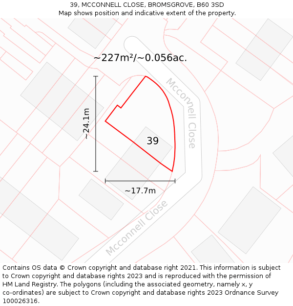39, MCCONNELL CLOSE, BROMSGROVE, B60 3SD: Plot and title map