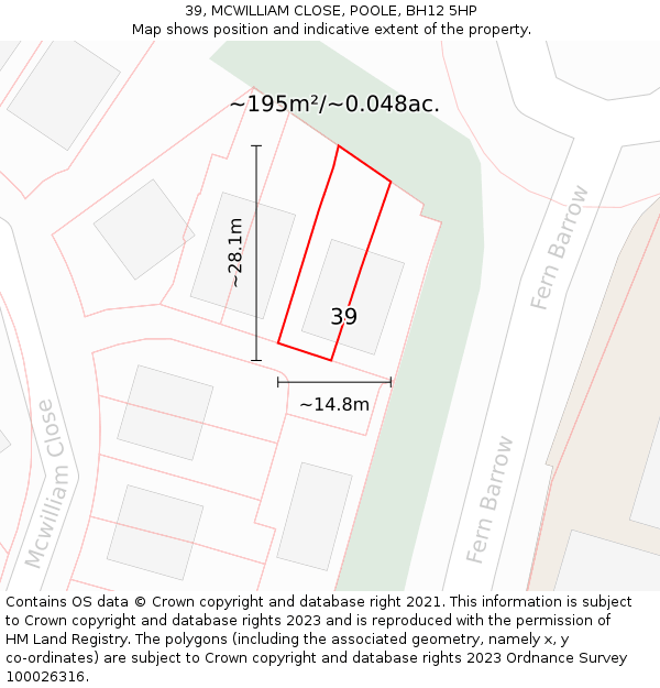 39, MCWILLIAM CLOSE, POOLE, BH12 5HP: Plot and title map