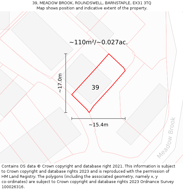 39, MEADOW BROOK, ROUNDSWELL, BARNSTAPLE, EX31 3TQ: Plot and title map